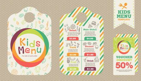 Cute colorful kids meal menu vector templateのイラスト素材
