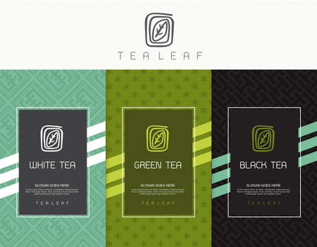 Vector set of templates packaging tea, logo, label, banner, poster, identity, branding. Stylish design for black tea - green tea - white tea - oolong teaのイラスト素材
