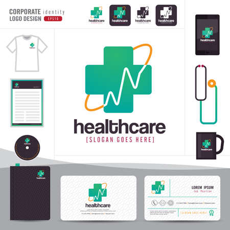 logo design medical healthcare or hospital and business card template with clean and modern flat pattern,Corporate identity,vector illustratorのイラスト素材