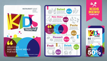 Cute colorful kids meal menu vector templateのイラスト素材