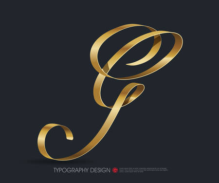 ribbon typography font  type with Glossy gold decorative silk G letterのイラスト素材