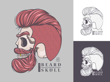 skull with beard and hair,Bearded skull illustrationのイラスト素材