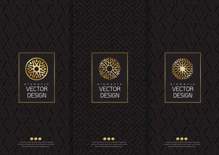 set of templates packaging, labels and frames for packaging for luxury products in trendy linear style,  poster, identity, branding, icon, seamless pattern in trendy linear style, black, ,collection packaging design,illustration