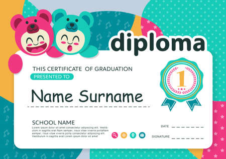 Preschool Kids Diploma certificate background design templateのイラスト素材