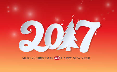 Merry christmas and Happy New year 2017 greeting card background with paper art style. Vector illustration.Wallpaper.flyers, invitation, posters, brochure, banners, calendarのイラスト素材
