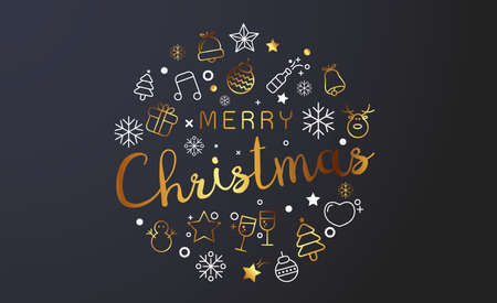 Merry christmas greeting card background with icon set pattern. Vector illustration.Wallpaper.flyers, invitation, posters, brochure, banners, calendarのイラスト素材
