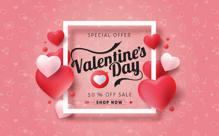 Valentines day sale background with icon set pattern. Vector illustration.Wallpaper.flyers, invitation, posters, brochure, banners.のイラスト素材