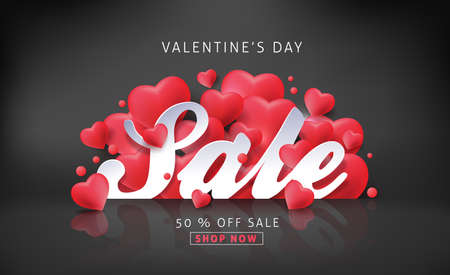 Valentines day sale background with Heart Shaped Balloons. Vector illustration.banners.Wallpaper.flyers, invitation, posters, brochure, voucher discount.のイラスト素材