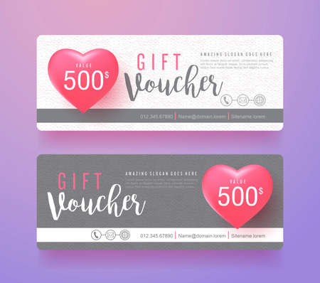 Gift Voucher discount template with Valentines day sale background . Vector illustration.banners.Wallpaper.flyers, invitation, posters,tag, brochure.のイラスト素材