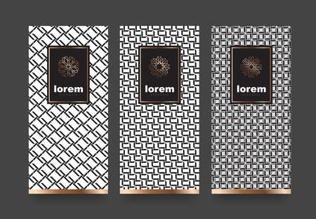 Vector set packaging templates black and white geometric pattern for luxury products.logo design with trendy linear style.vector illustrationのイラスト素材