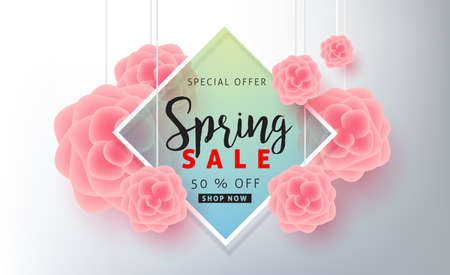 Spring sale background poster banner with beautiful colorful flower.のイラスト素材