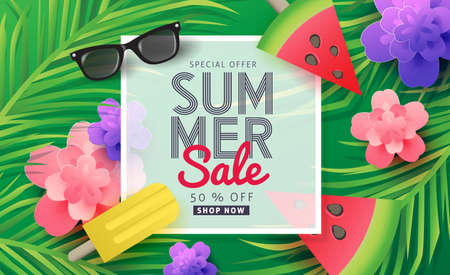 Summer sale background layout for banners, Wallpaper, flyers, invitation, posters, brochure, voucher discount.Vector illustration template.のイラスト素材