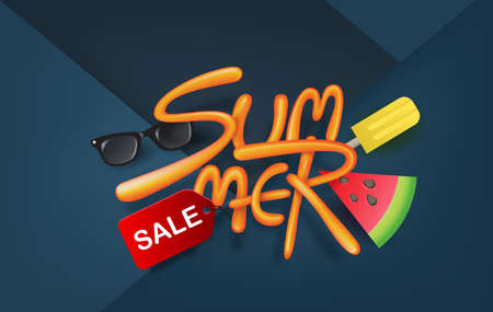 Dark blue Summer sale background layout with balloon font design for banners,Wallpaper,flyers, invitation, posters, brochure, voucher discount.Vector illustration template.のイラスト素材
