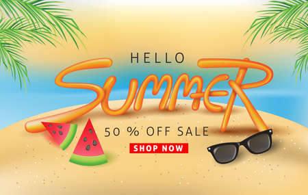 Summer sale background layout with balloon font design for banners,Wallpaper,flyers, invitation, posters, brochure, voucher discount.Vector illustration template.のイラスト素材