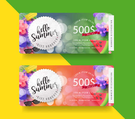Summer Gift Voucher discount template. Vector illustration.のイラスト素材