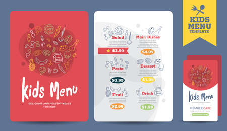 Cute colorful kids meal menu vector templateのイラスト素材