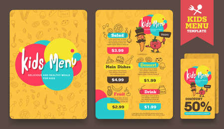 Cute colorful kids meal menu vector templateのイラスト素材