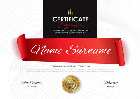 Certificate template with red ribbon decoration vector illustrationのイラスト素材