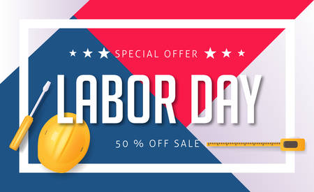 Labor day sale promotion advertising banner template.American labor day wallpaper.voucher discount.のイラスト素材