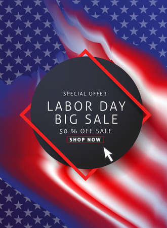 Labor day sale promotion advertising banner template decor with American flag .American labor day wallpaper.voucher discount.Vector illustration .のイラスト素材