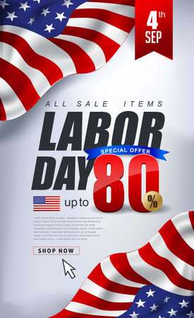 Labor day sale promotion advertising banner template decor with American flag .American labor day wallpaper.voucher discount.Vector illustration .のイラスト素材