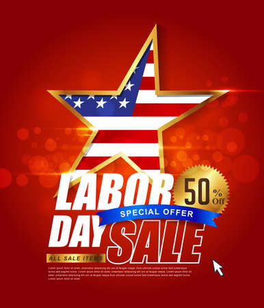 Labor day sale promotion advertising banner template decor with American flag .American labor day wallpaper.voucher discount.Vector illustration .のイラスト素材