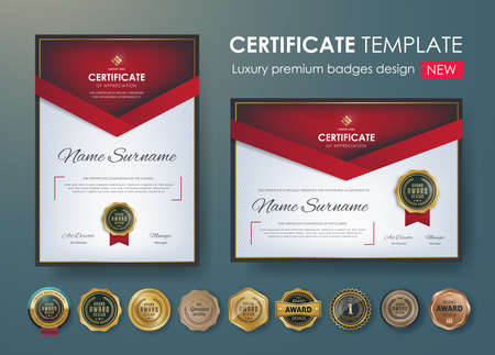 certificate template with luxury pattern,diploma,Vector illustration and vector Luxury premium badges design,Set of retro vintage badges and labels.のイラスト素材