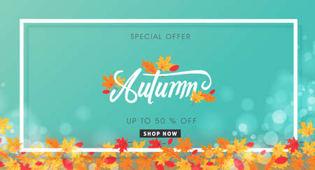 Autumn sale background layout decorate with leaves for shopping sale or promo poster and frame leaflet or web banner.Vector illustration template.のイラスト素材