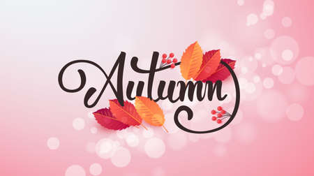 Autumn calligraphy. Seasonal lettering.vector illustrationのイラスト素材