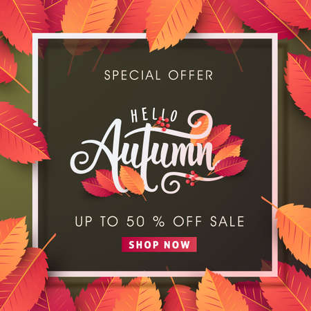 Autumn calligraphy. Seasonal lettering.vector illustrationのイラスト素材