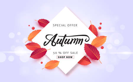 Autumn sale background layout decorate with leaves for shopping sale or promo poster and frame leaflet or web banner.Vector illustration template.のイラスト素材