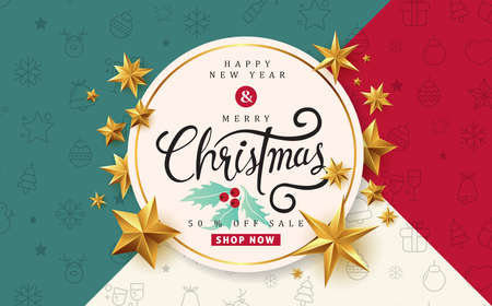 Merry christmas with calligraphic text.Vector illustration template.greeting cards.のイラスト素材