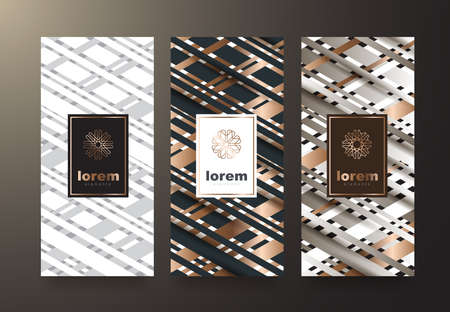 Vector set packaging templates with different texture for luxury products. Design with trendy linear style. Vector illustrationのイラスト素材