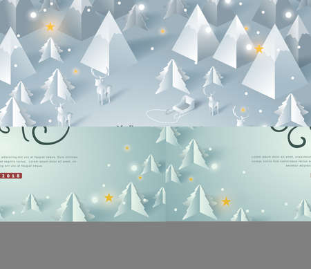 Merry Christmas and Happy New Year. paper art and craft style.Calligraphy.Vector illustration template.greeting cards.のイラスト素材