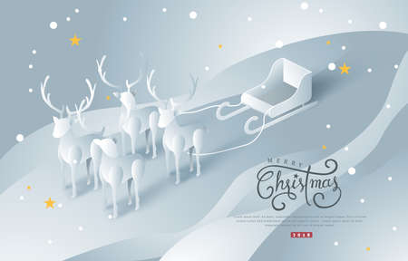 Merry Christmas and Happy New Year. paper art and craft style.Calligraphy.Vector illustration template.greeting cards.のイラスト素材