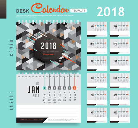 Desk Calendar 2018 Design Template with abstract pattern.のイラスト素材