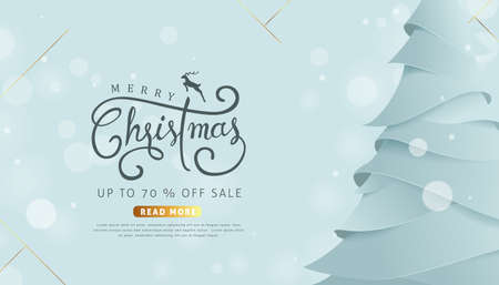 Merry Christmas and Happy New Year. paper art and craft style.Calligraphy.Vector illustration template.greeting cards.のイラスト素材