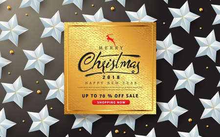 Merry Christmas sale banner with silver star designのイラスト素材