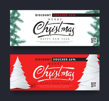 Christmas and New Year voucher discount with silver and golden star Vector illustration templateのイラスト素材