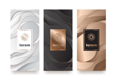 Vector set packaging templates with different texture for luxury products.logo design with trendy linear style.vector illustrationのイラスト素材
