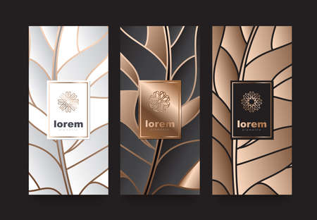 Vector set packaging templates with different texture for luxury products. logo design with trendy linear style vector illustrationのイラスト素材
