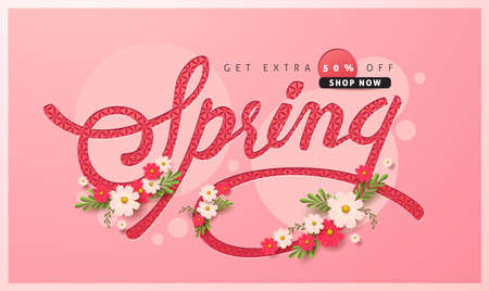 Spring sale background layout with beautiful colorful flower.のイラスト素材