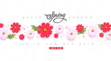 Spring sale background layout with beautiful colorful flower for banners,Wallpaper,flyers, invitation, posters, brochure, voucher discount.Vector illustration template.のイラスト素材