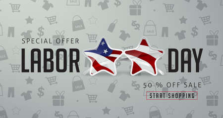 Labor day sale promotion advertising banner template decor with American flag.Vector illustration .のイラスト素材