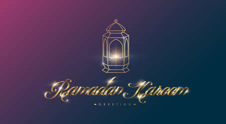 Ramadan Kareem premium golden ribbon font design card background . Vector illustration.のイラスト素材
