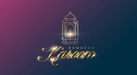 Ramadan Kareem premium golden ribbon font design card background . Vector illustration.のイラスト素材