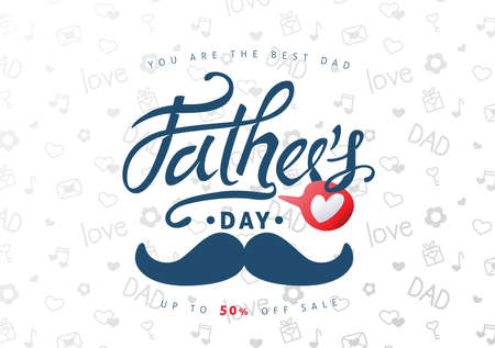 Happy Fathers Day Calligraphy greeting card and sale poster background. Vector illustration.のイラスト素材