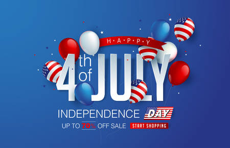 Independence day USA sale promotion advertising banner template american balloons flag decor.4th of July celebration poster template.voucher discount.Vector illustration .のイラスト素材