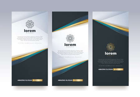 Vector set packaging templates nature luxury or premium products.logo design with trendy linear style.voucher discount flyer brochure.book cover vector illustration.greeting card background.のイラスト素材
