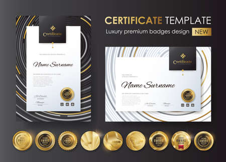 certificate template with modern pattern,diploma,Vector illustration and vector Luxury premium badges design,Set of retro vintage badges and labels.のイラスト素材